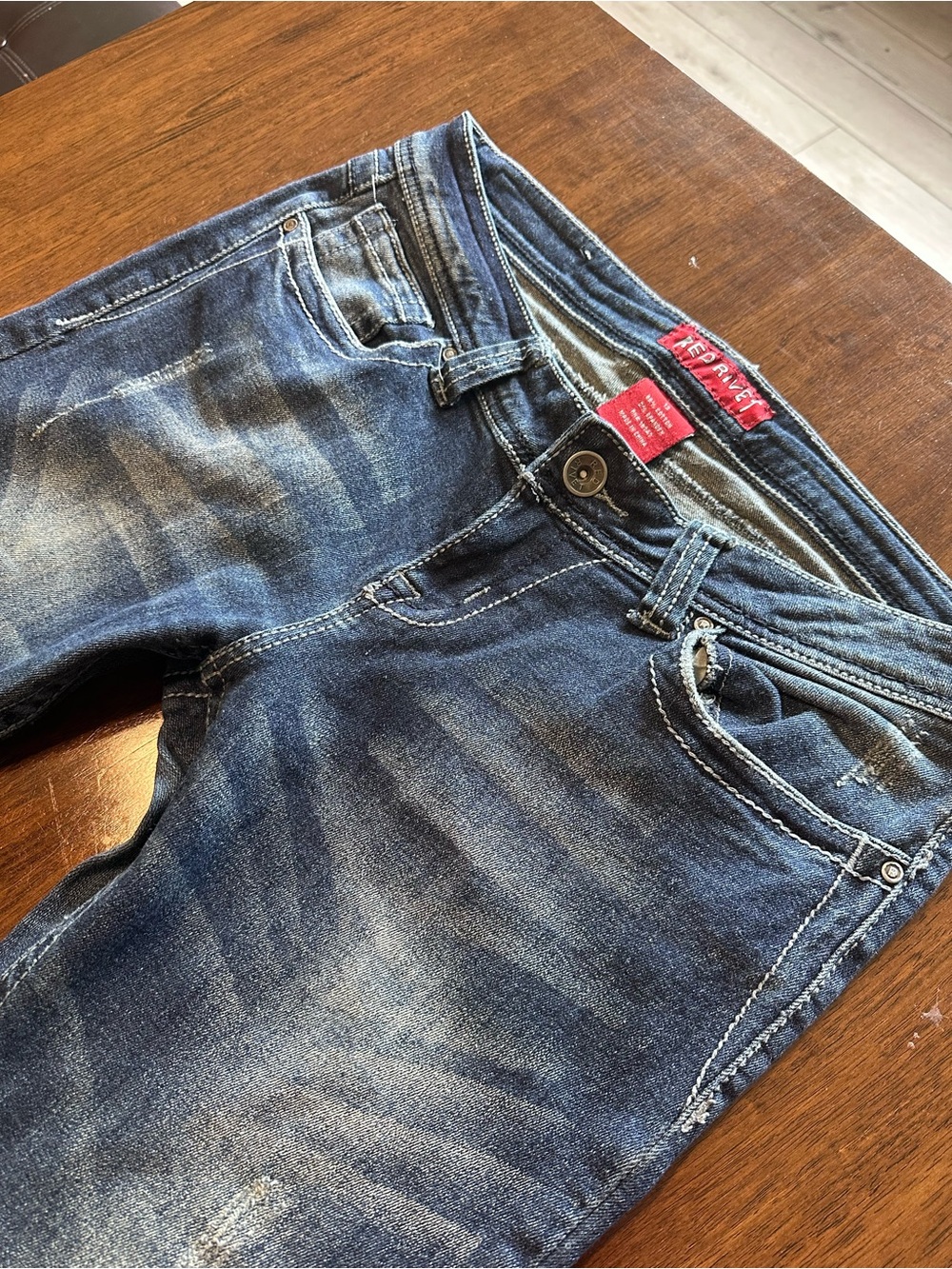 Red Rivet Size 13 Skinny Jeans Blue Denim Rhinestone Embellished Pockets Y2K - Picture 4 of 13